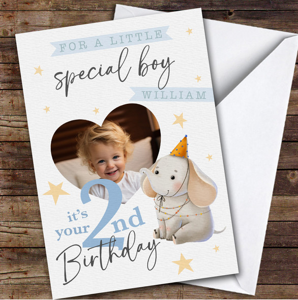 2nd Cute Baby Elephant Heart Photo Custom Personalised Birthday Card