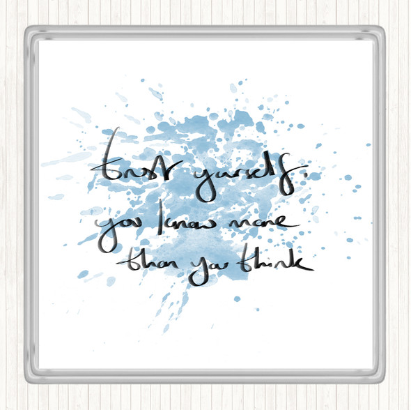 Blue White Trust Yourself Inspirational Quote Coaster