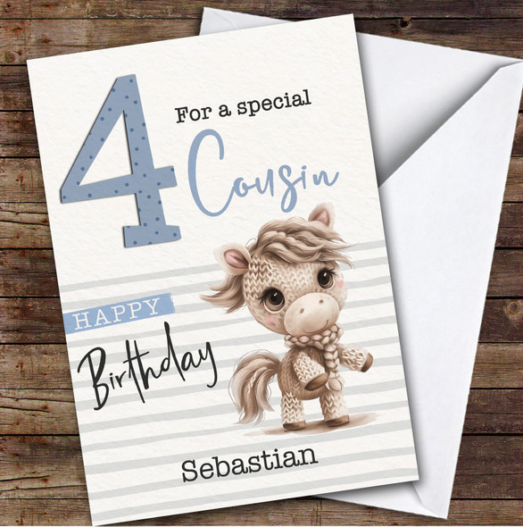 Cousin 4th Baby Horse Custom Personalised Birthday Card