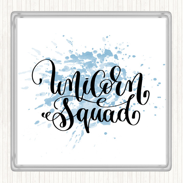 Blue White Unicorn Squad Inspirational Quote Coaster
