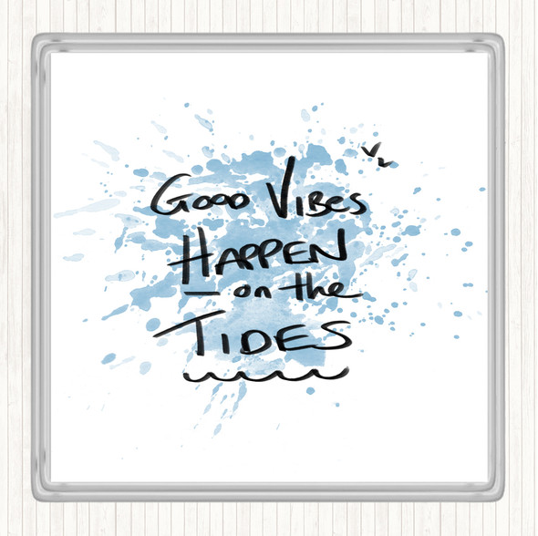 Blue White Vibes On The Tides Inspirational Quote Coaster