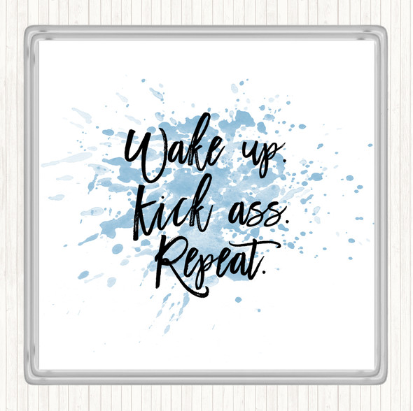 Blue White Wake Up Inspirational Quote Coaster