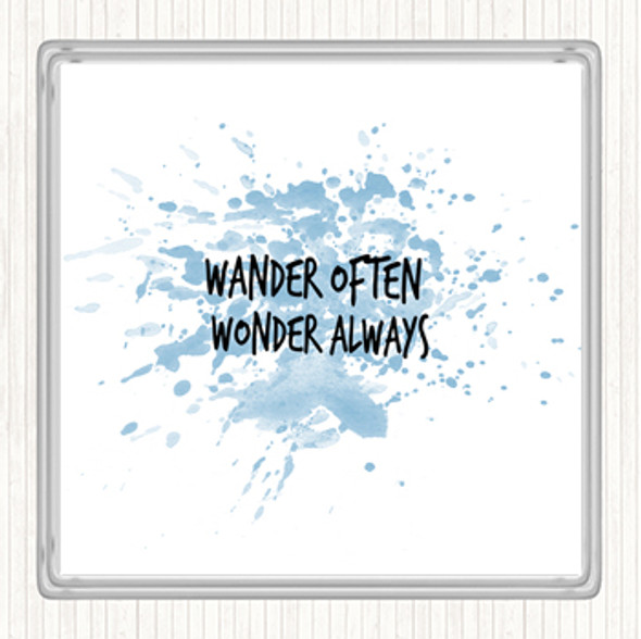 Blue White Wander Often Wonder Always Inspirational Quote Coaster