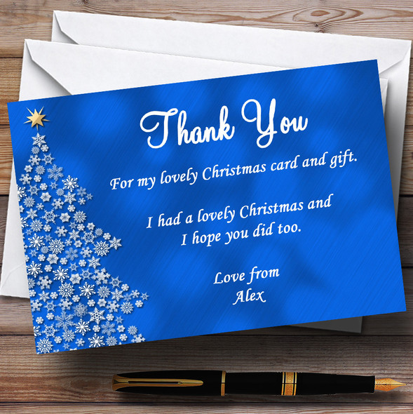 Blue Xmas Tree Customised Christmas Party Thank You Cards