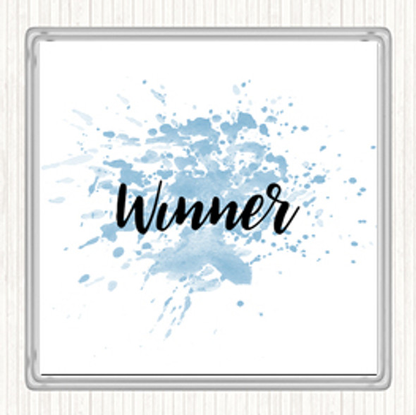 Blue White Winner Inspirational Quote Coaster