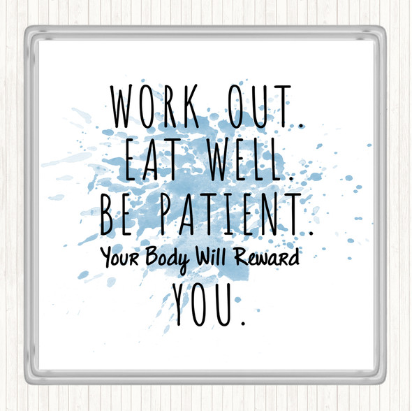 Blue White Work Out Inspirational Quote Coaster