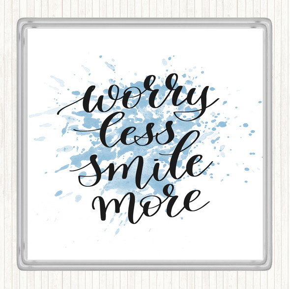 Blue White Worry Less Inspirational Quote Coaster