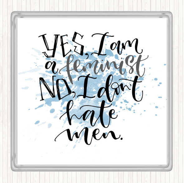 Blue White Yes Feminist Inspirational Quote Coaster