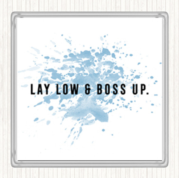 Blue White Boss Up Inspirational Quote Coaster