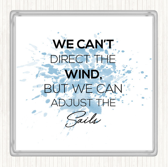 Blue White Adjust The Sails Inspirational Quote Coaster