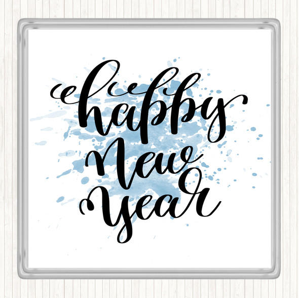 Blue White Christmas Happy New Year Inspirational Quote Coaster