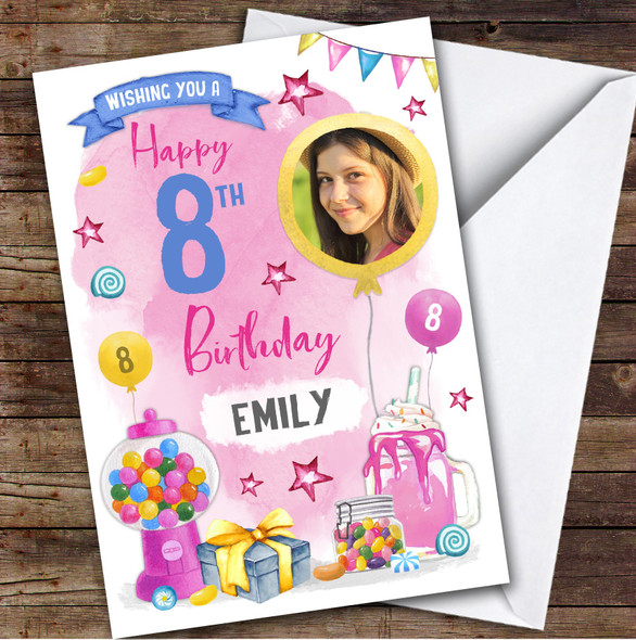 Sweets Candy Food Milkshake Photo 8th Birthday Personalised Birthday Card