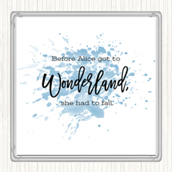 Blue White Alice Fail Inspirational Quote Coaster