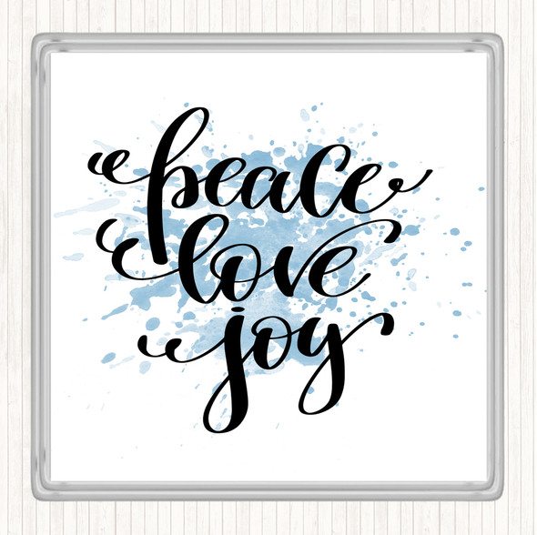 Blue White Christmas Peace Love Joy Inspirational Quote Coaster