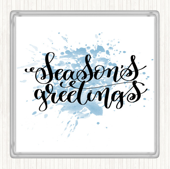 Blue White Christmas Seasons Greetings Inspirational Quote Coaster