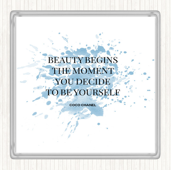 Blue White Coco Chanel Be Yourself Inspirational Quote Coaster