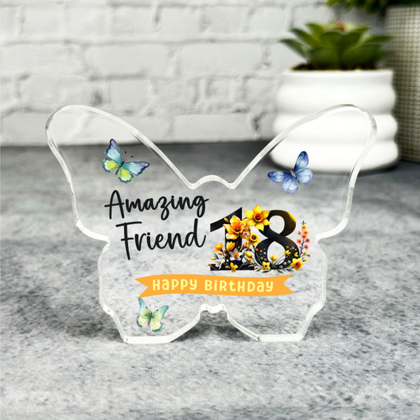 Friend 18th Daffodil Happy Birthday Present Butterfly Plaque Keepsake Gift