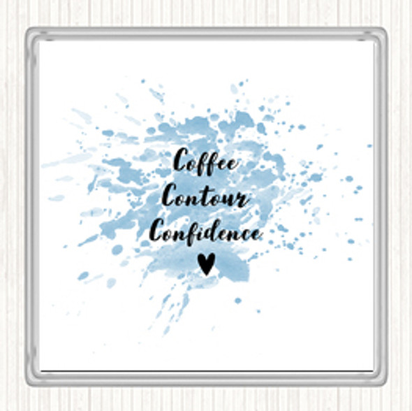 Blue White Coffee Contour Confidence Inspirational Quote Coaster