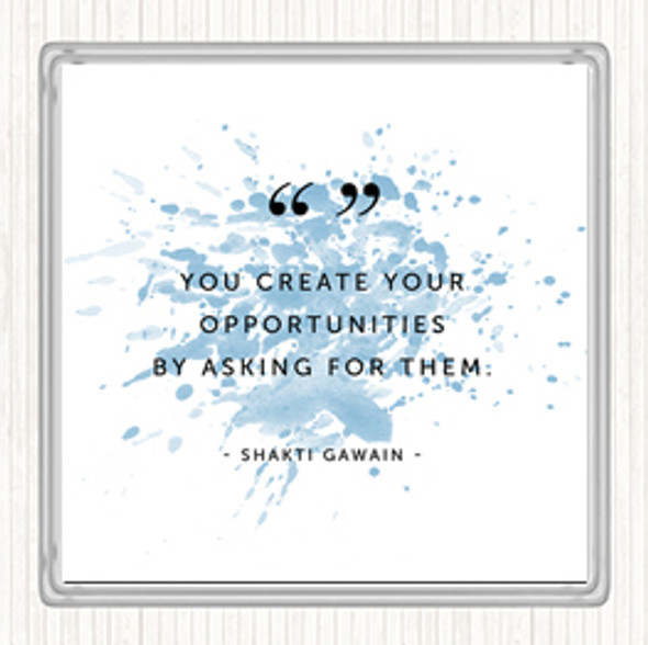 Blue White Create Opportunities Inspirational Quote Coaster