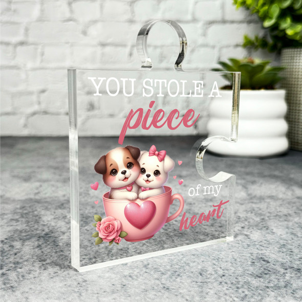 Custom Ornament Cute Dog Puppy Couple Romantic Puzzle Plaque Keepsake Gift