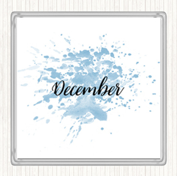 Blue White December Inspirational Quote Coaster