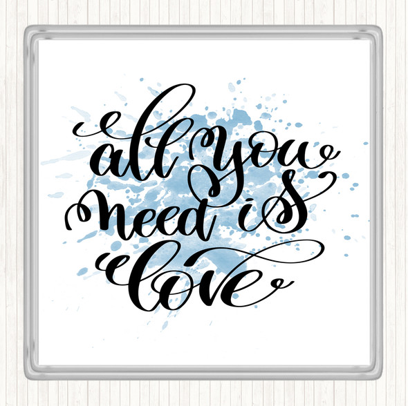 Blue White All You Need Is Love Inspirational Quote Coaster