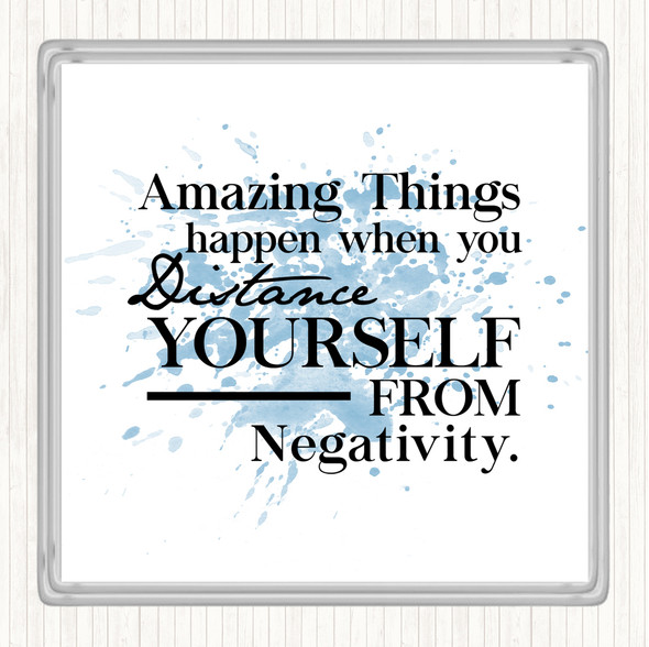 Blue White Distance Yourself From Negativity Quote Coaster