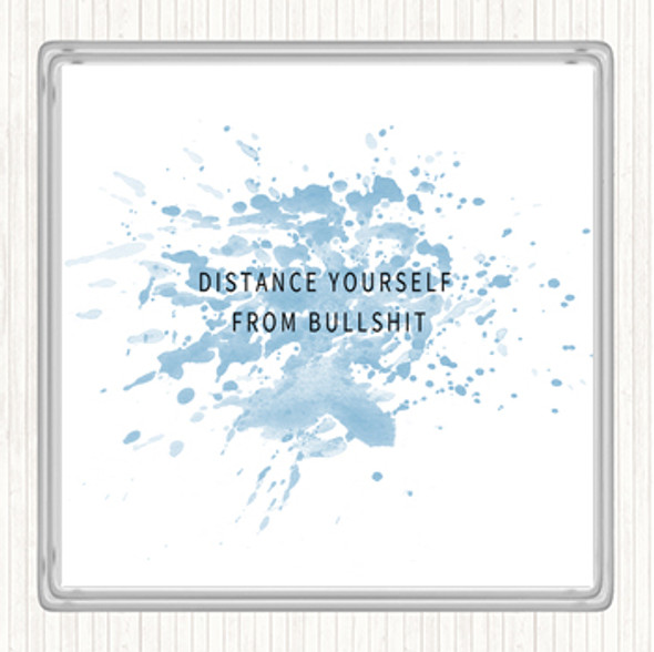 Blue White Distance Yourself Inspirational Quote Coaster