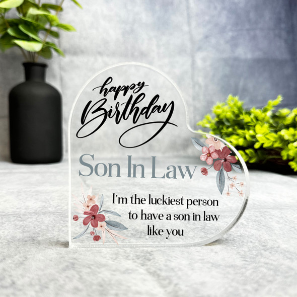 Son-In-Law Watercolour Floral Happy Birthday Present Heart Plaque Keepsake Gift