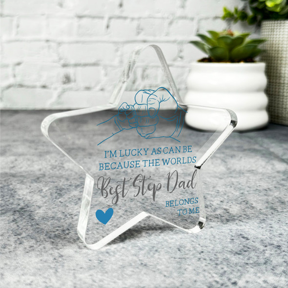 Gift For Worlds Best Step Dad Fist Bump Blue Star Plaque Keepsake Gift