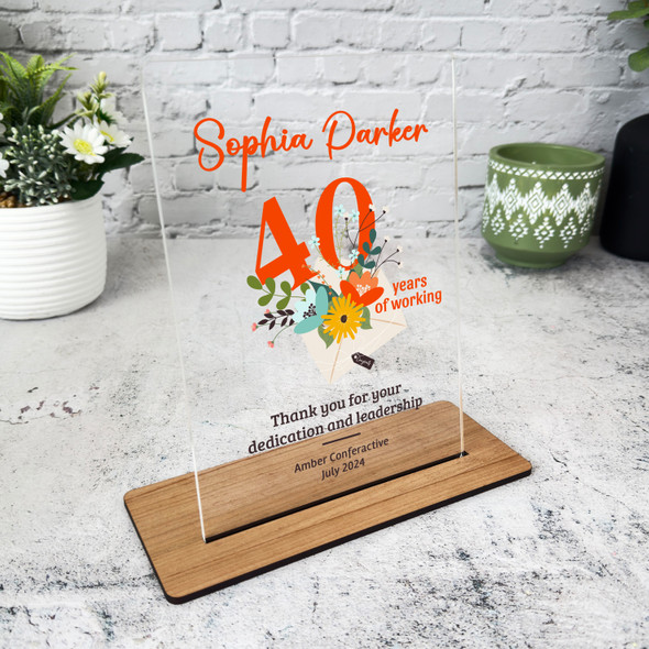 40 Years Service 40th Anniversary Envelope With Gift Employee Custom Plaque