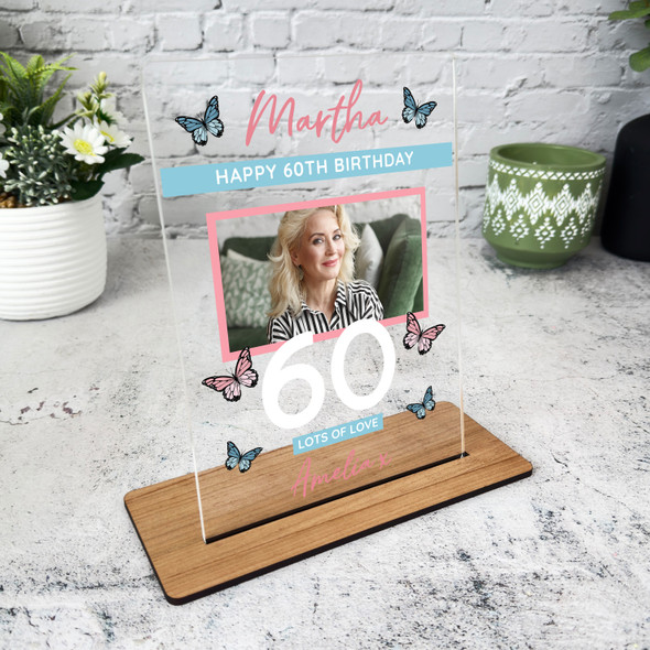 60 Birthday Gift Female Butterfly Photo Custom Personalised Gift Acrylic Plaque