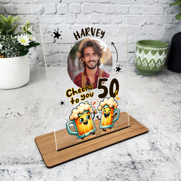 50th Birthday Gift Happy Beer Glasses Photo Personalised Gift Acrylic Plaque
