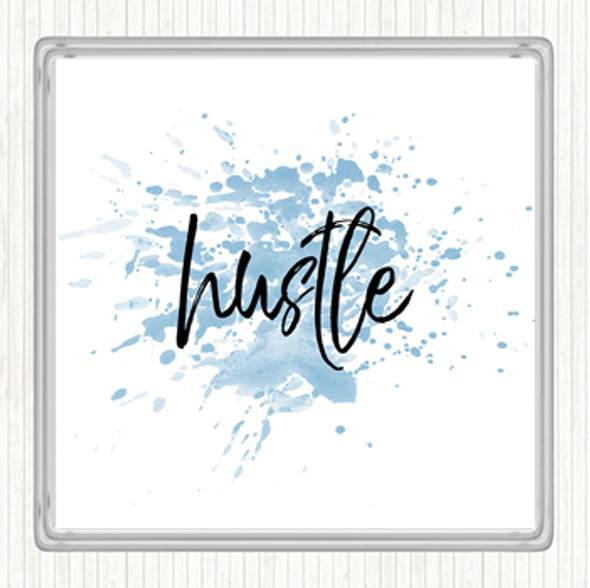 Blue White Fancy Hustle Inspirational Quote Coaster