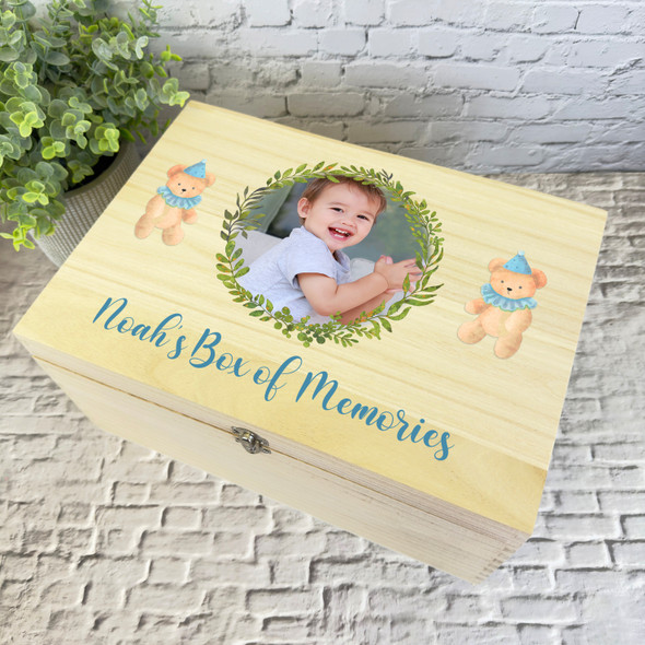 New Baby Boy Memories Photo Teddy Personalised Wooden Memory Keepsake Box