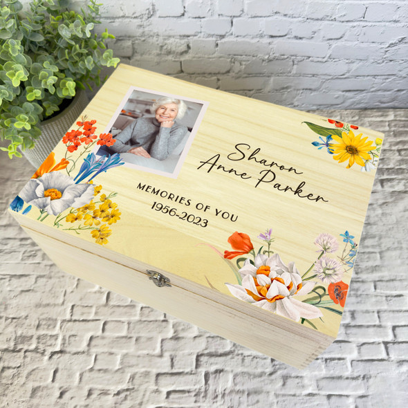 Watercolour Spring Photo Loving Memory Memorial Personalised Wooden Keepsake Box