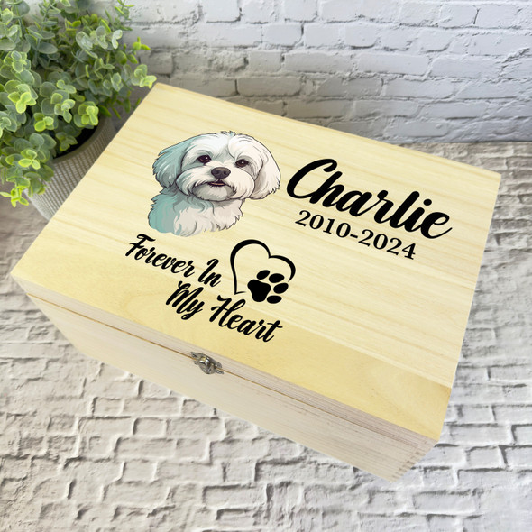 Maltese Dog Paw Print Heart Pet Memorial Personalised Wooden Memory Keepsake Box