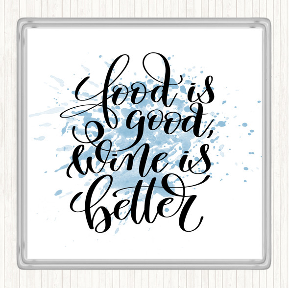 Blue White Food Good Wine Better Inspirational Quote Coaster