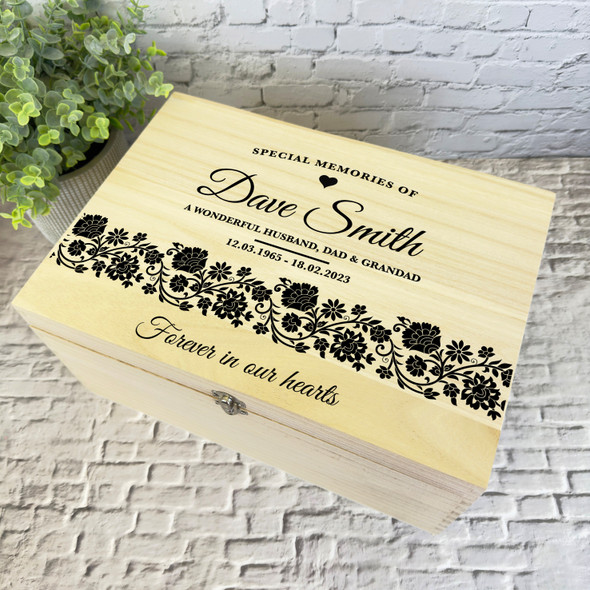 Black Pattern Special Memories Of Memorial Personalised Wooden Keepsake Box