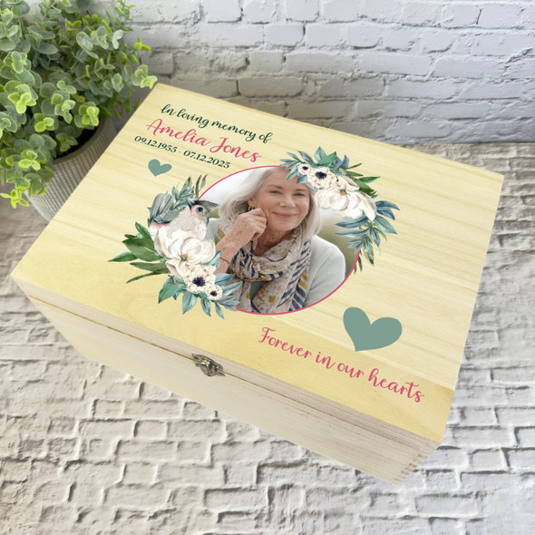 In Loving Memory Bird White Photo Memorial Personalised Wooden Keepsake Box