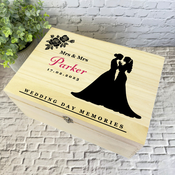 Lesbian Wedding Silhouette Memories Wedding Day Personalised Wooden Keepsake Box