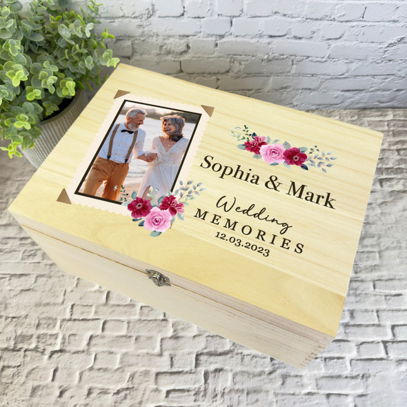 Floral Retro Photo Wedding Day Personalised Storage Wooden Memory Keepsake Box