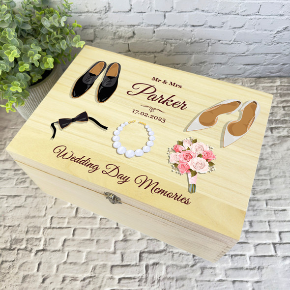 Groom Bride Accessories Memories Wedding Day Personalised Wooden Keepsake Box