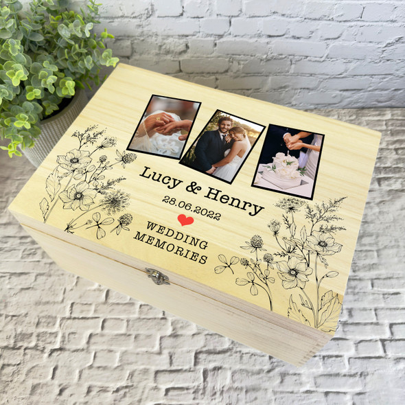 Black Red Heart Photos Wedding Day Memories Personalised Wooden Keepsake Box