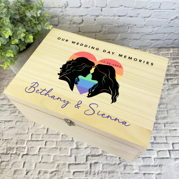 Lgbt Lesbian Wedding Silhouette Wedding Day Personalised Wooden Keepsake Box