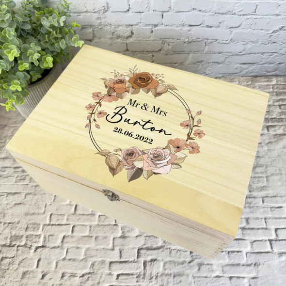 Vintage Roses Mr & Mrs Wedding Day Personalised Wooden Memory Keepsake Box