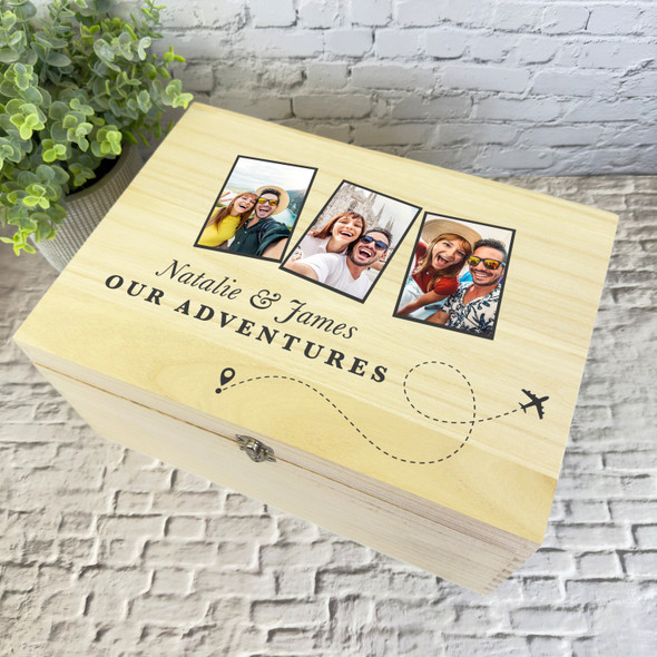 Plane Track Photo Frames Our Adventures Travel Personalised Wooden Keepsake Box