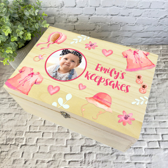 Girl Kids Photo Pink Clothes Hearts Memories Personalised Wooden Keepsake Box