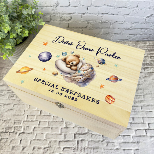 Sleeping Bear Planets Special Memories Kids Personalised Wooden Keepsake Box