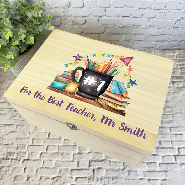 Best Teacher Number 1 School Leavers Personalised Wooden Memory Keepsake Box